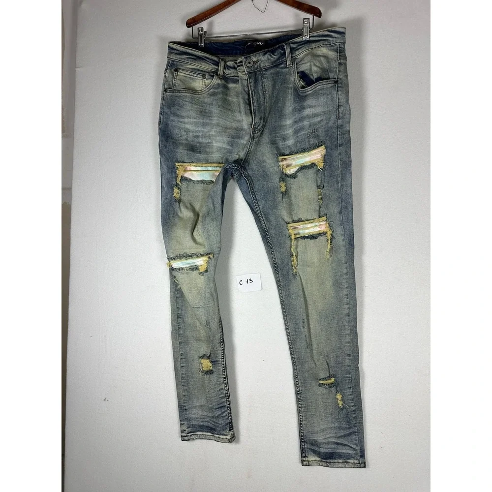 Serenade Men's Distressed Slim Fit Jeans Blue Size 42 C13